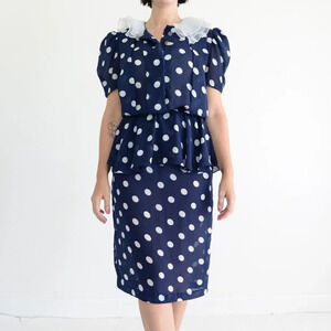 Vintage Hrlsten Navy  Polka Dot Short Sleeve Midi Dress Size 10